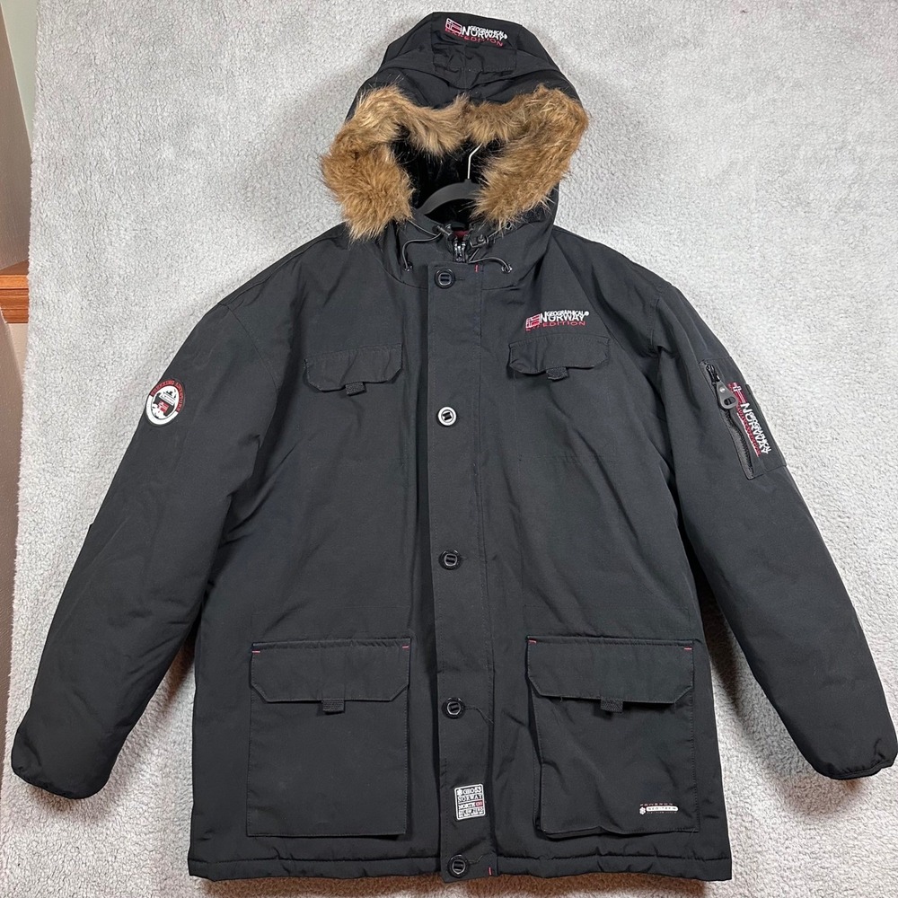 Geographical Norway Expedition Geo Tech Fur Hood Parka Jacket Men's XXL Black
